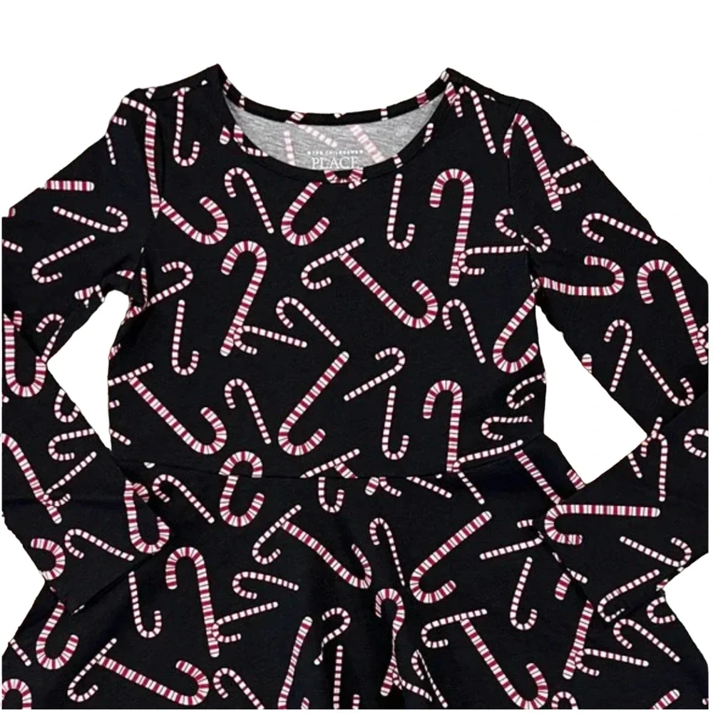 **NWT Children's Place Black W/Candy Cane Christmas Skater Dress -